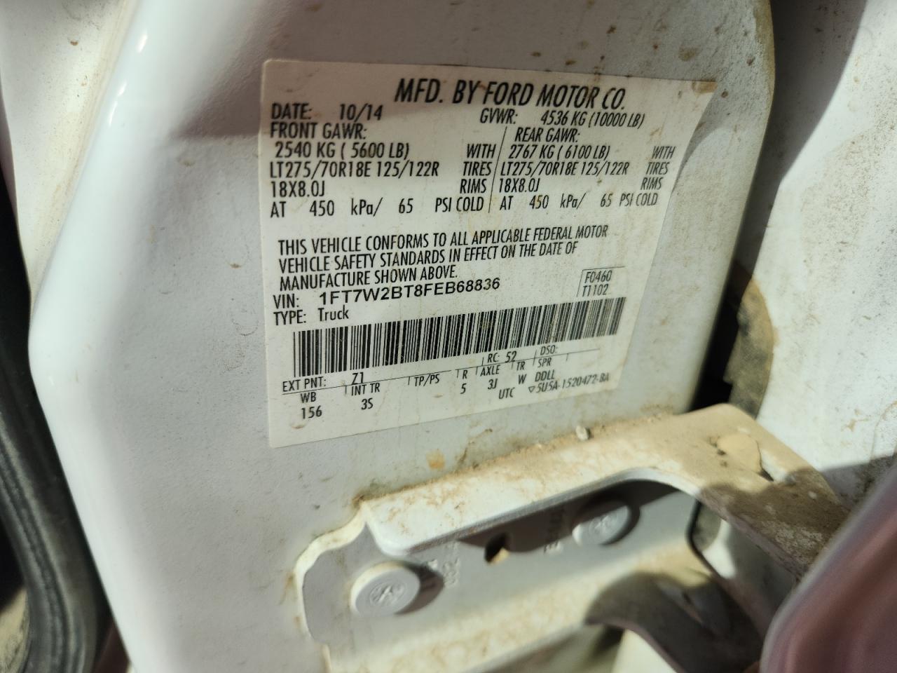 2015 Ford F250 Super Duty VIN: 1FT7W2BT8FEB68836 Lot: 89824555