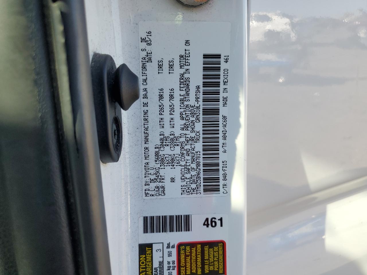 2016 Toyota Tacoma Double Cab VIN: 3TMDZ5BN6GM007815 Lot: 85360485