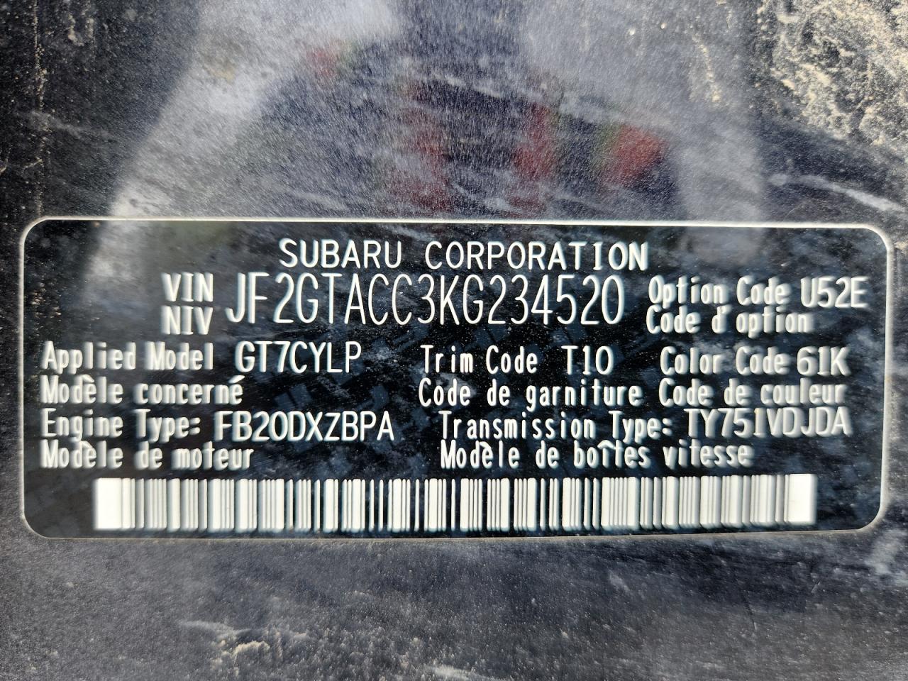 2019 Subaru Crosstrek Premium VIN: JF2GTACC3KG234520 Lot: 82262795