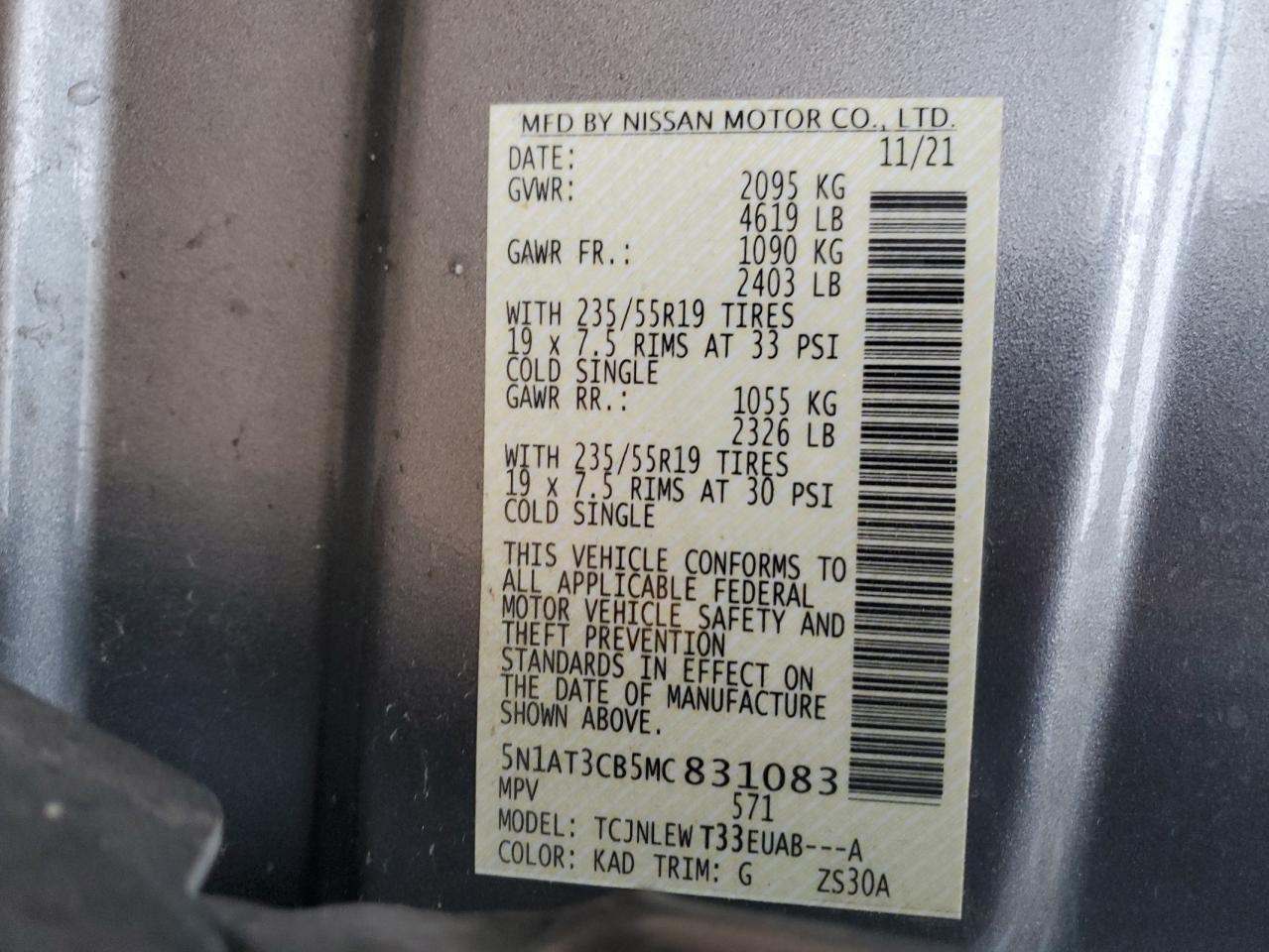 2021 Nissan Rogue Sl VIN: 5N1AT3CB5MC831083 Lot: 82429795