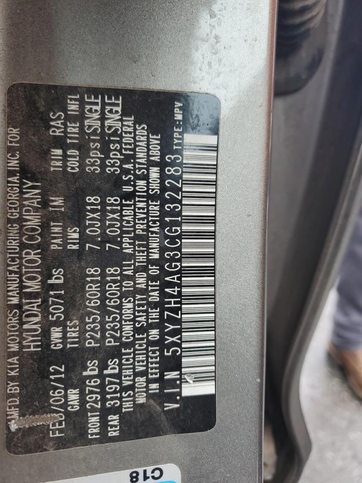 2012 Hyundai Santa Fe Se VIN: 5XYZH4AG3CG132283 Lot: 82375095