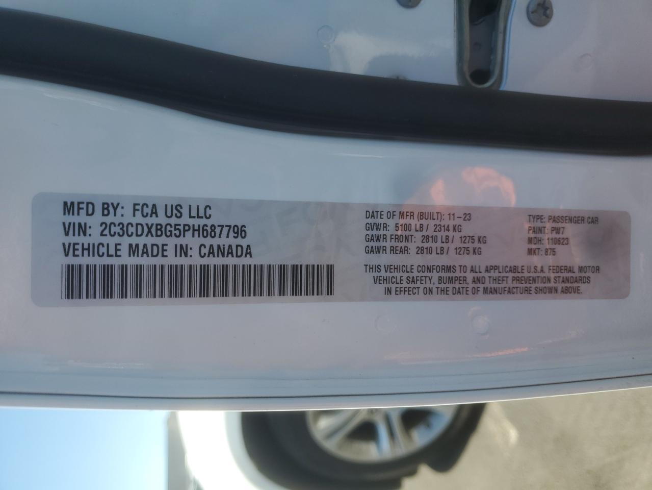 2023 Dodge Charger Sxt VIN: 2C3CDXBG5PH687796 Lot: 85747725