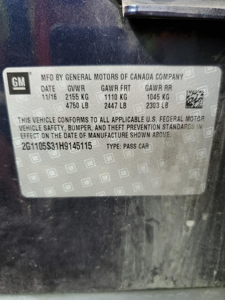 2017 Chevrolet Impala Lt VIN: 2G1105S31H9145115 Lot: 82244985