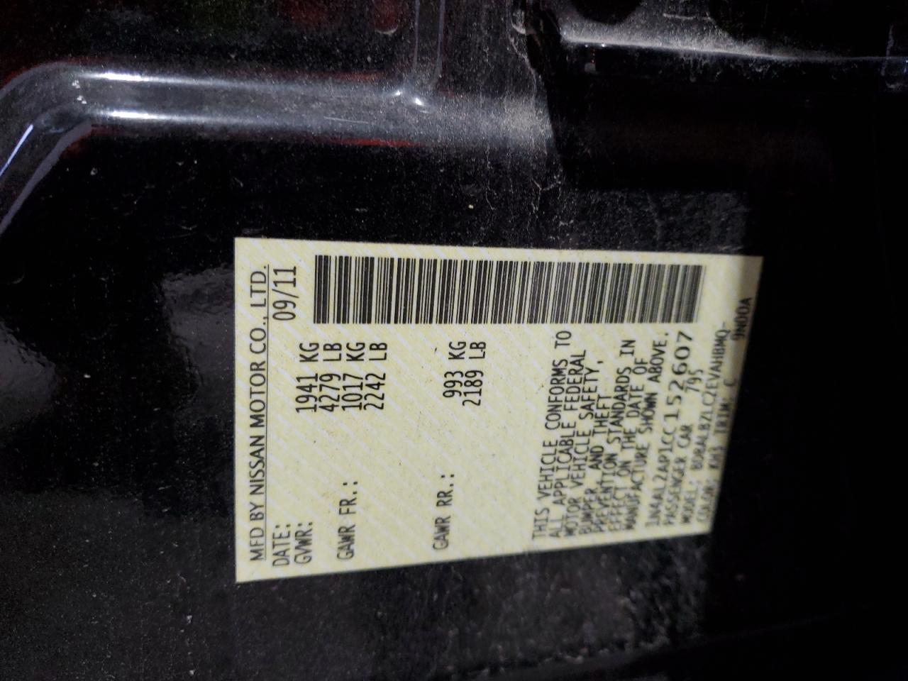 2012 Nissan Altima Base VIN: 1N4AL2AP1CC152607 Lot: 86285415