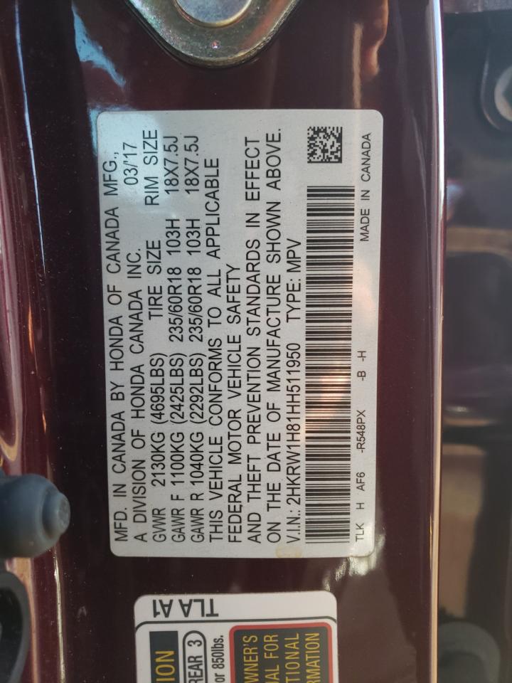 2017 Honda Cr-V Exl VIN: 2HKRW1H81HH511950 Lot: 82655165