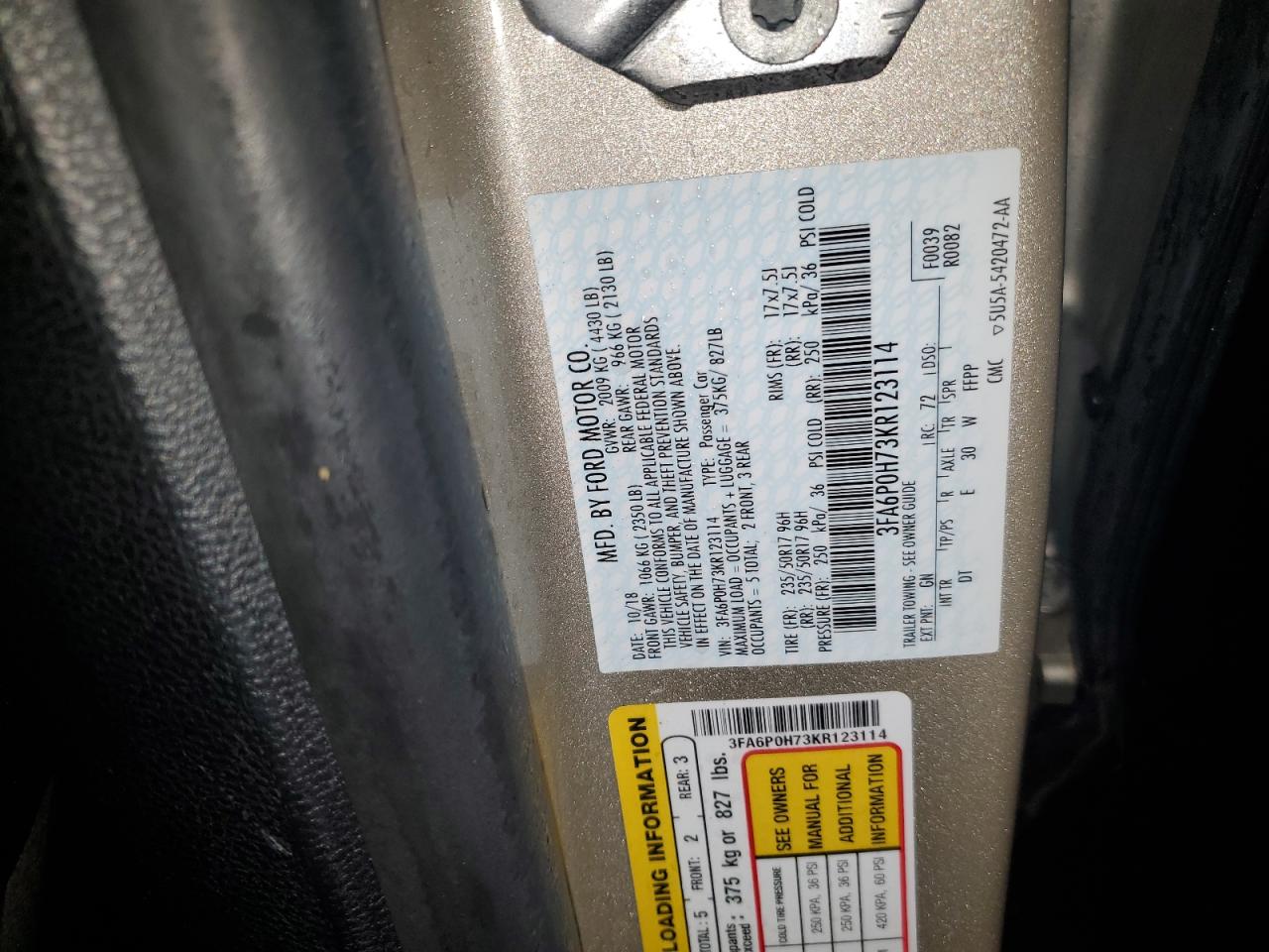 2019 Ford Fusion Se VIN: 3FA6P0H73KR123114 Lot: 90509115