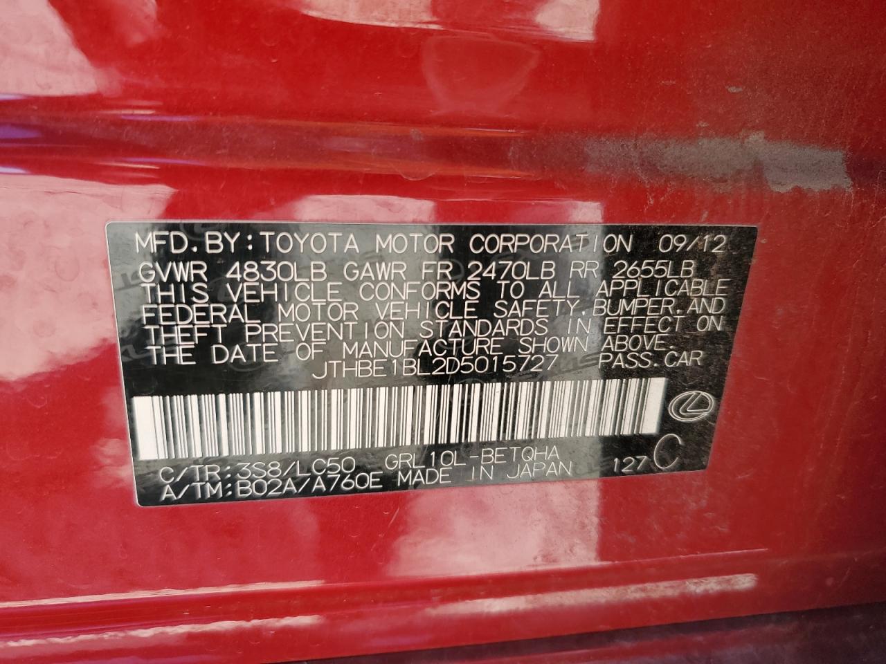 2013 Lexus Gs 350 VIN: JTHBE1BL2D5015727 Lot: 85935165