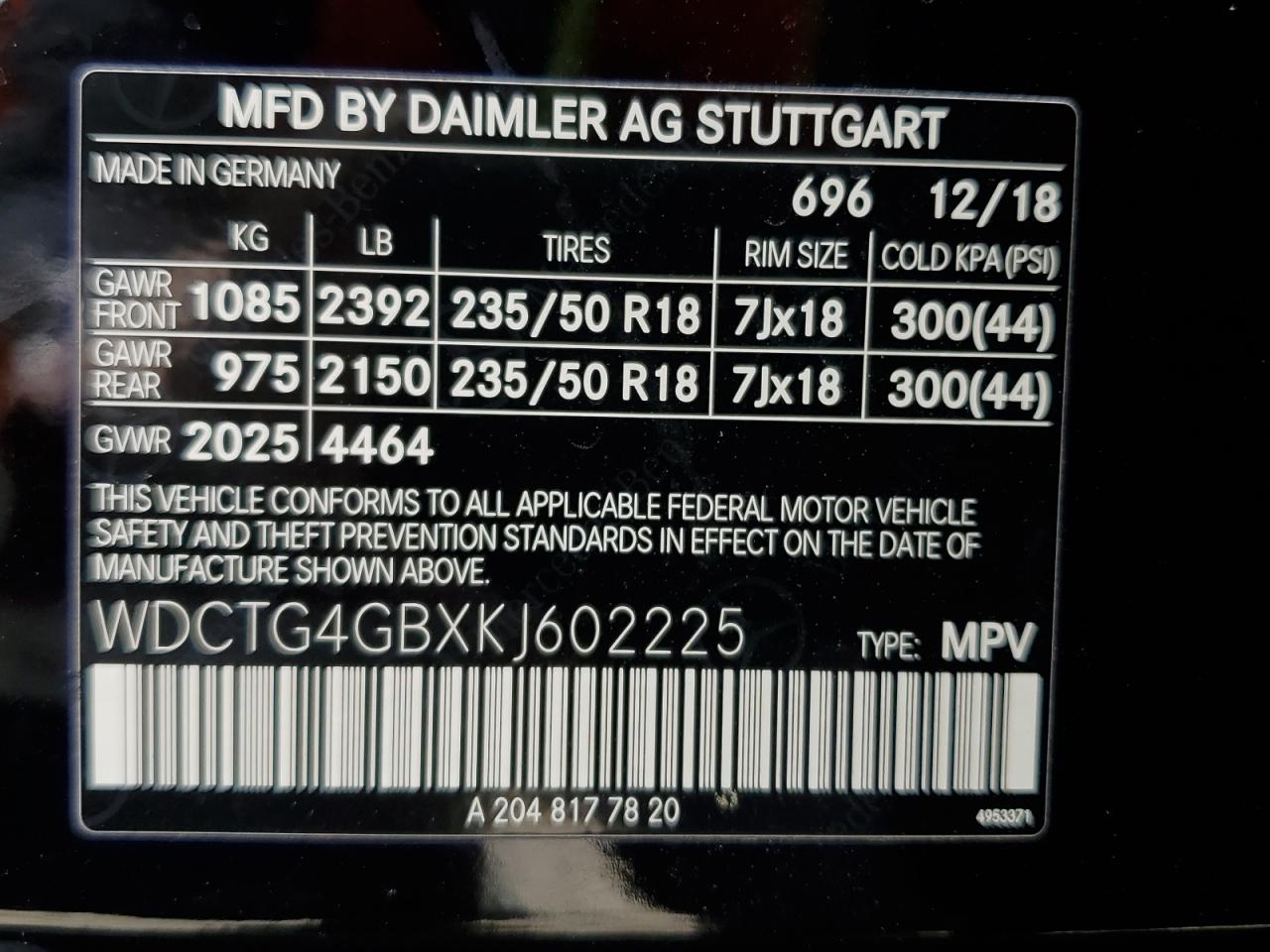 2019 Mercedes-Benz Gla 250 4Matic VIN: WDCTG4GBXKJ602225 Lot: 84427515
