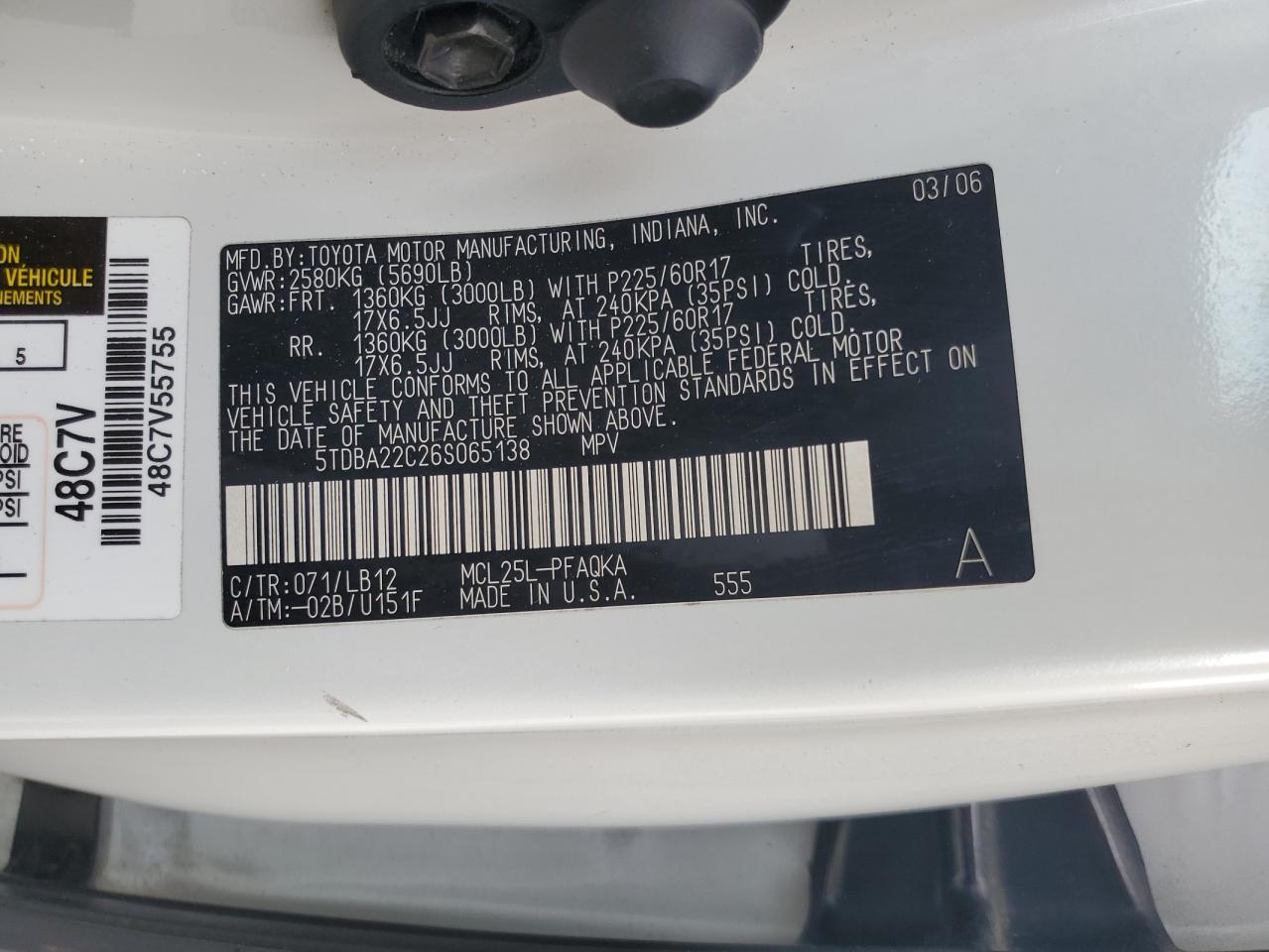 2006 Toyota Sienna Xle VIN: 5TDBA22C26S065138 Lot: 86619115