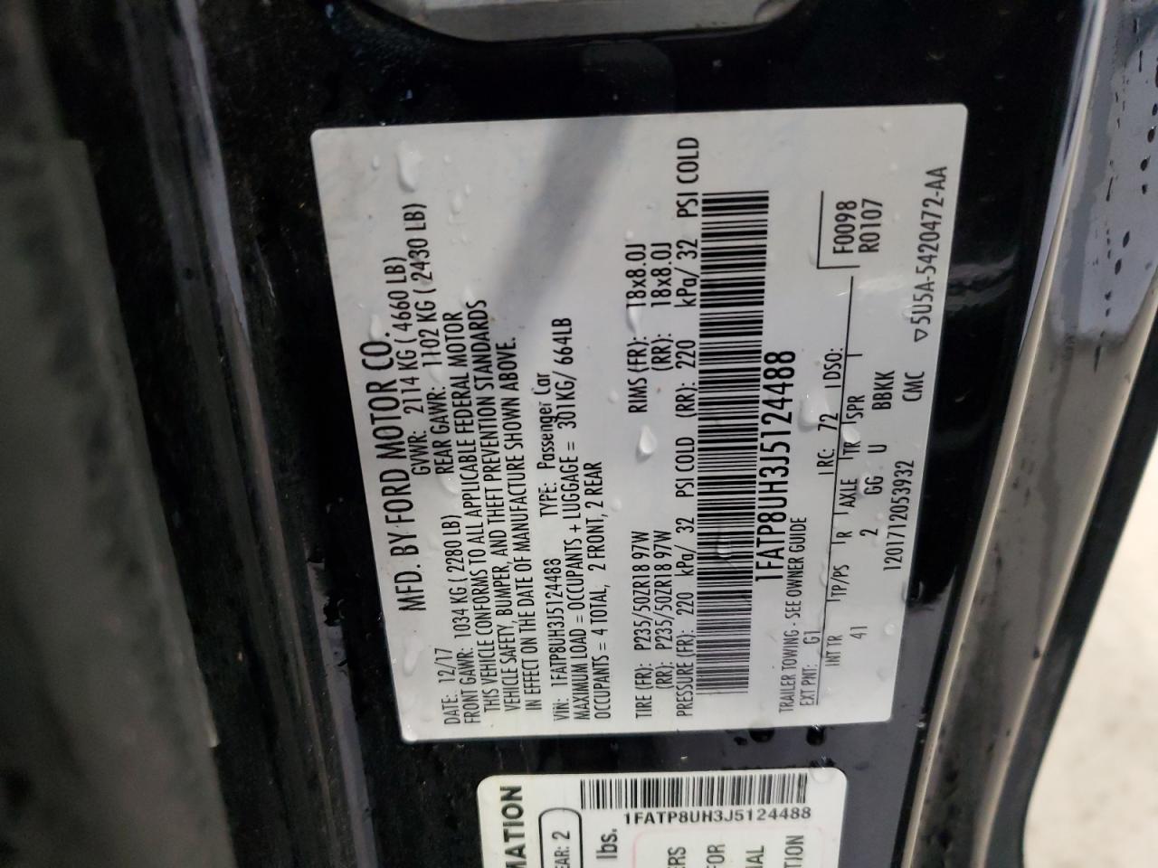 2018 Ford Mustang VIN: 1FATP8UH3J5124488 Lot: 90594985