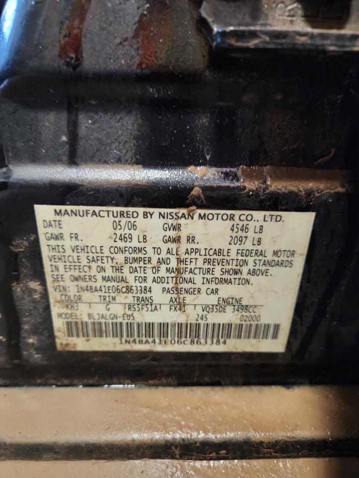 2006 Nissan Maxima Se VIN: 1N4BA41E06C863384 Lot: 86085595