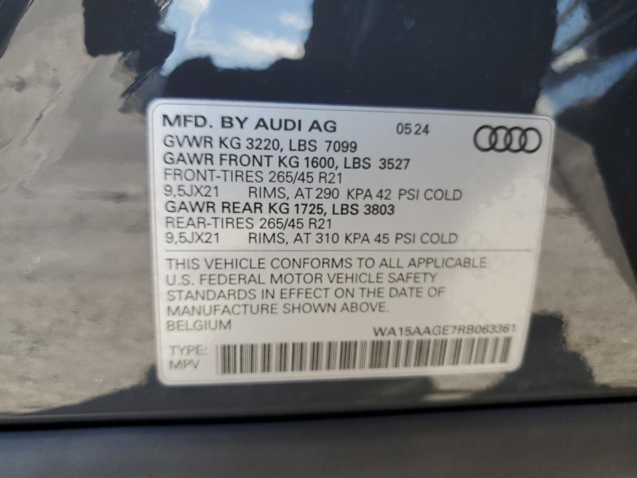 2024 Audi Q8 E-Tron Premium Plus VIN: WA15AAGE7RB063361 Lot: 86252055