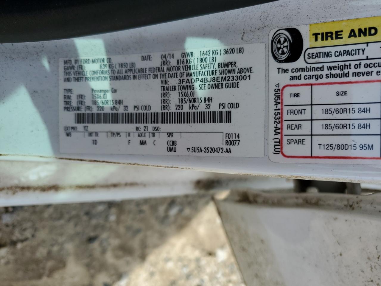 2014 Ford Fiesta Se VIN: 3FADP4BJ8EM233001 Lot: 85650245