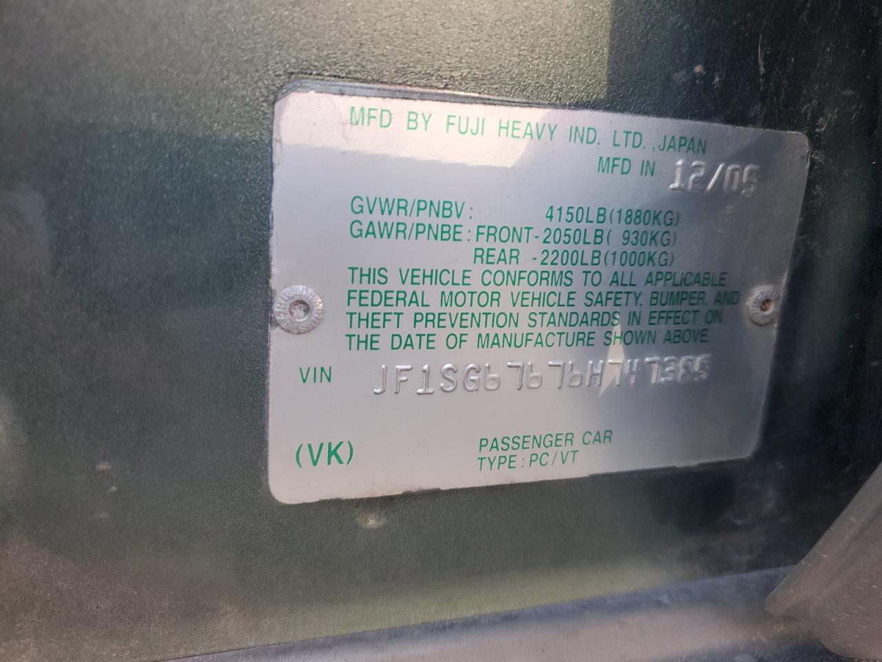 2006 Subaru Forester 2.5X Ll Bean VIN: JF1SG67676H747385 Lot: 84878985