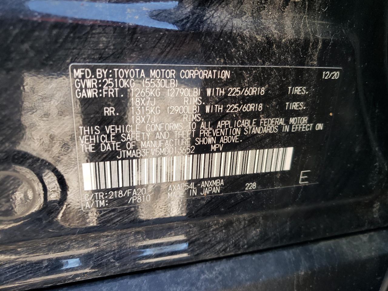 2021 Toyota Rav4 Prime Se VIN: JTMAB3FV5MD013652 Lot: 84168695