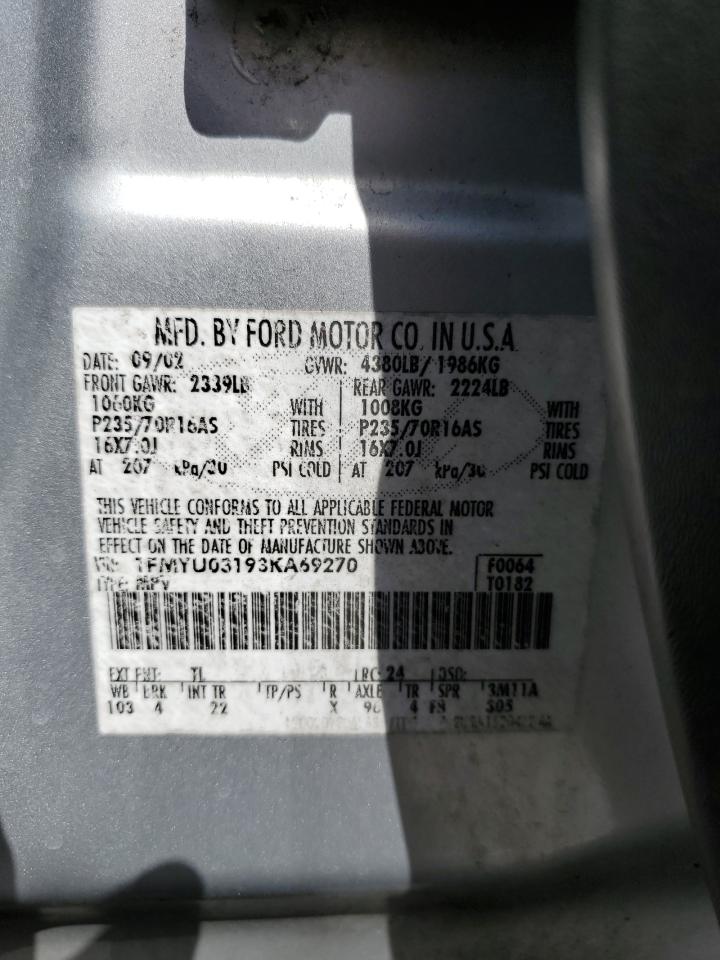 2003 Ford Escape Xlt VIN: 1FMYU03193KA69270 Lot: 85519935