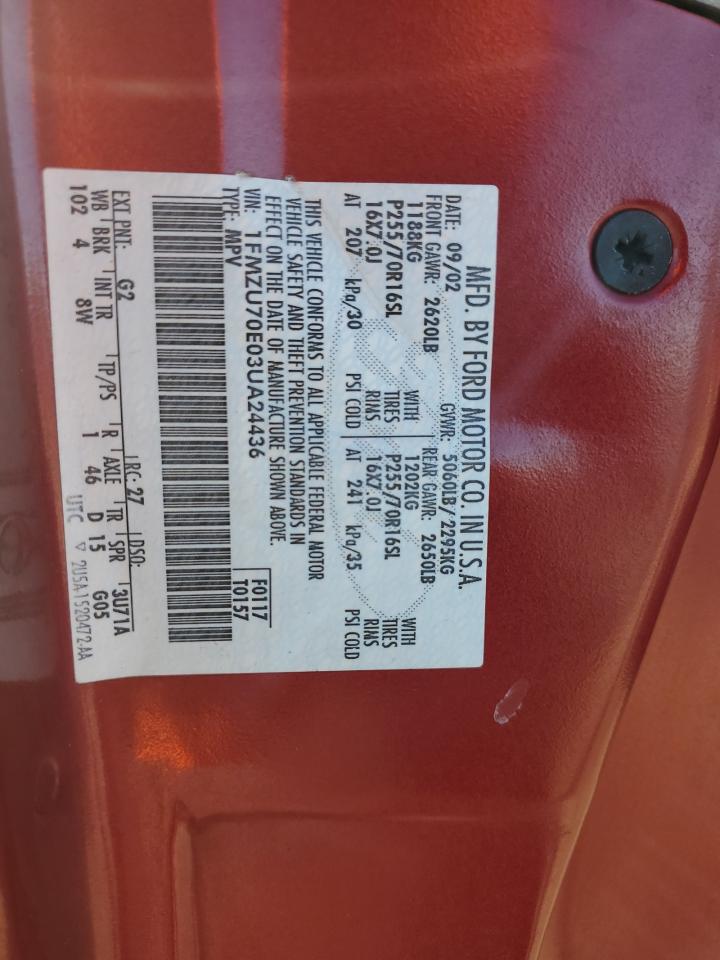 2003 Ford Explorer Sport VIN: 1FMZU70E03UA24436 Lot: 85696245