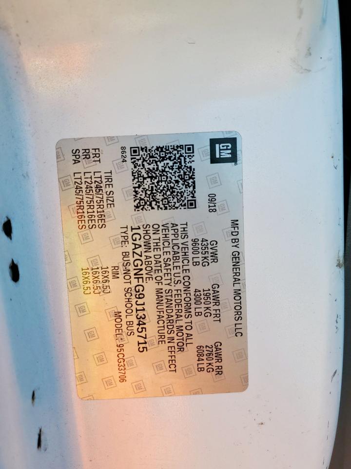 2018 Chevrolet Express G3500 Ls VIN: 1GAZGNFG9J1345715 Lot: 85749925