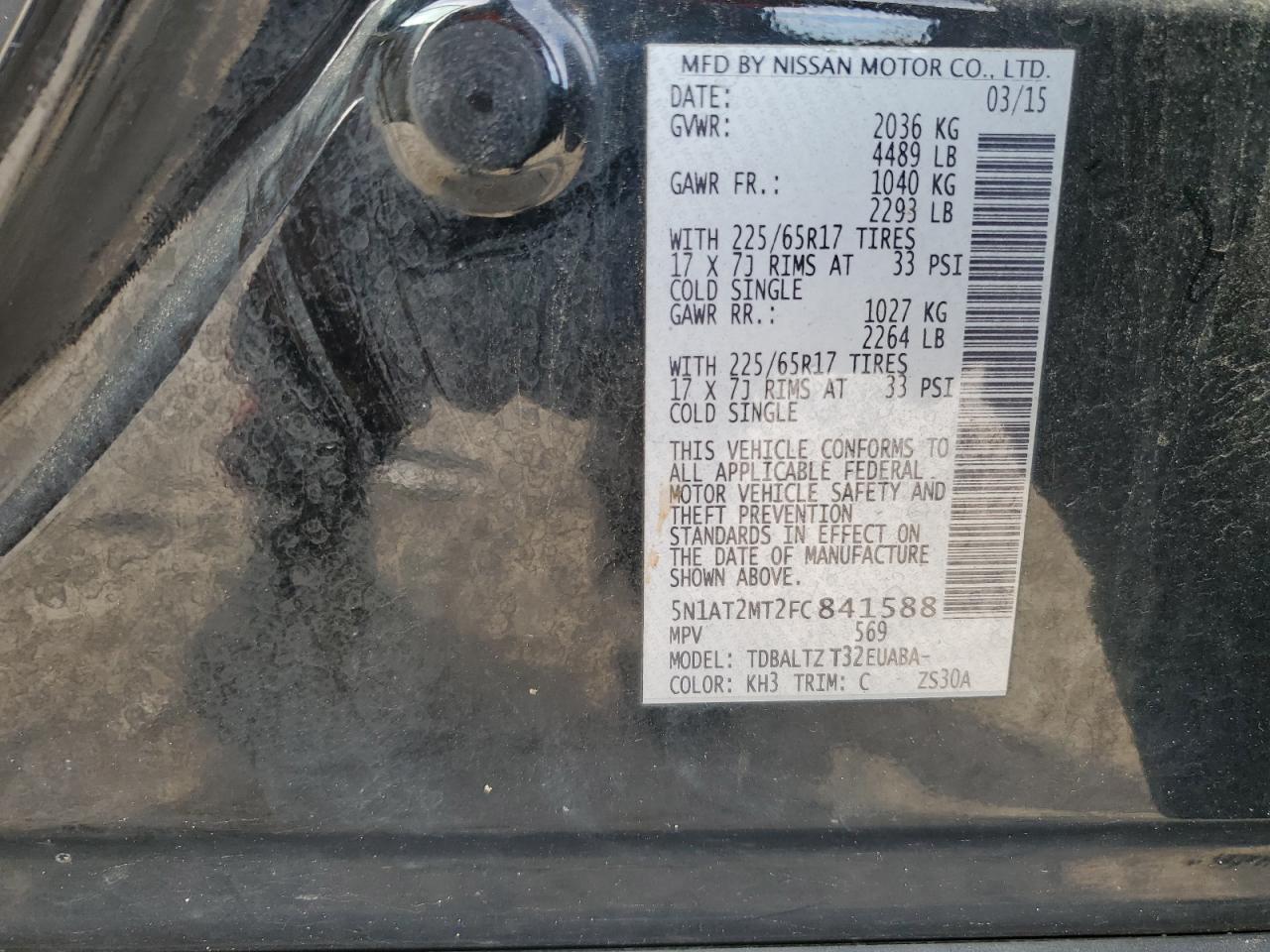 2015 Nissan Rogue S VIN: 5N1AT2MT2FC841588 Lot: 85680785