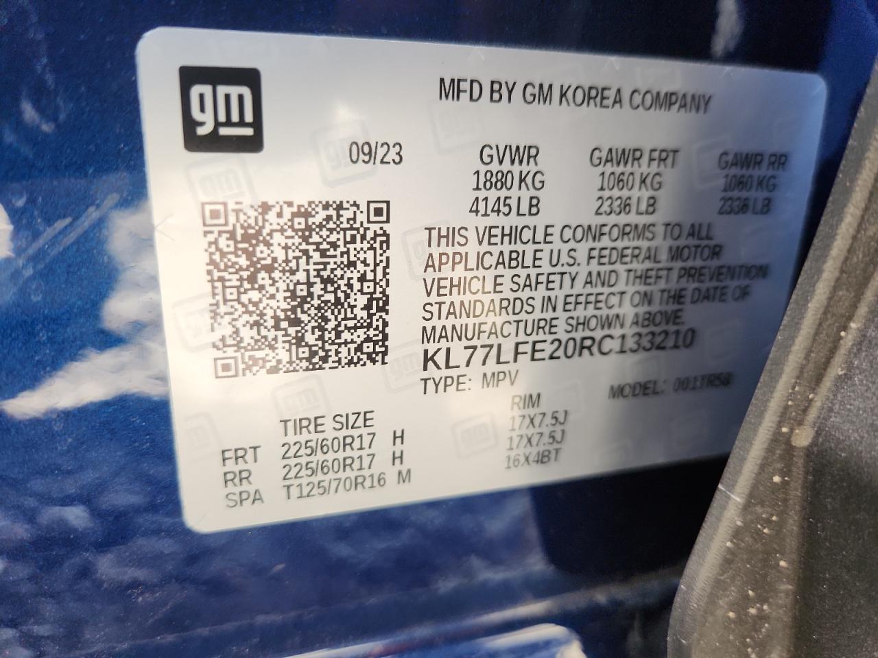 2024 Chevrolet Trax Ls VIN: KL77LFE20RC133210 Lot: 89704555