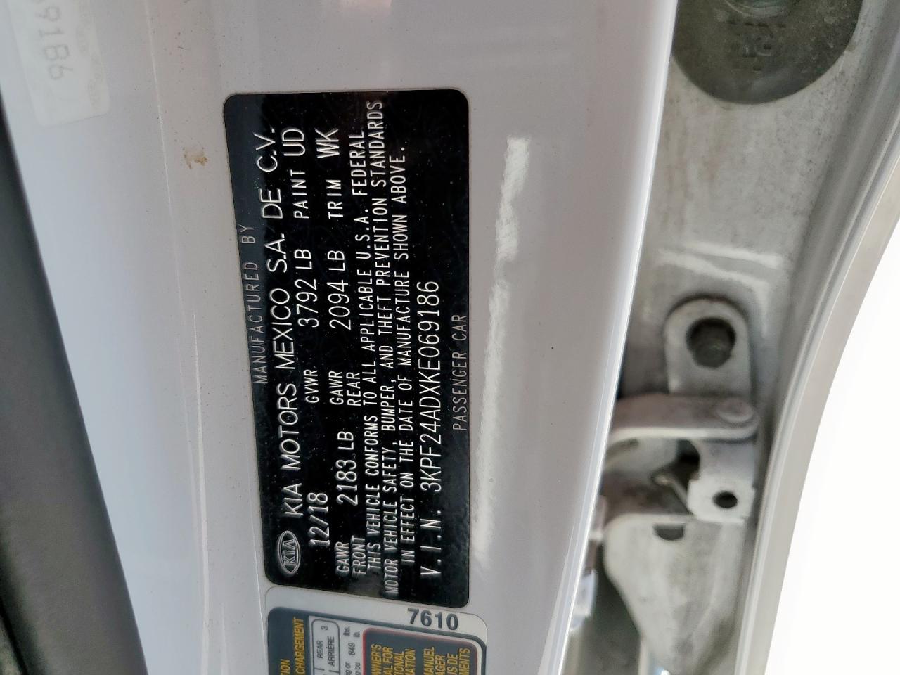 2019 Kia Forte Fe VIN: 3KPF24ADXKE069186 Lot: 85137645