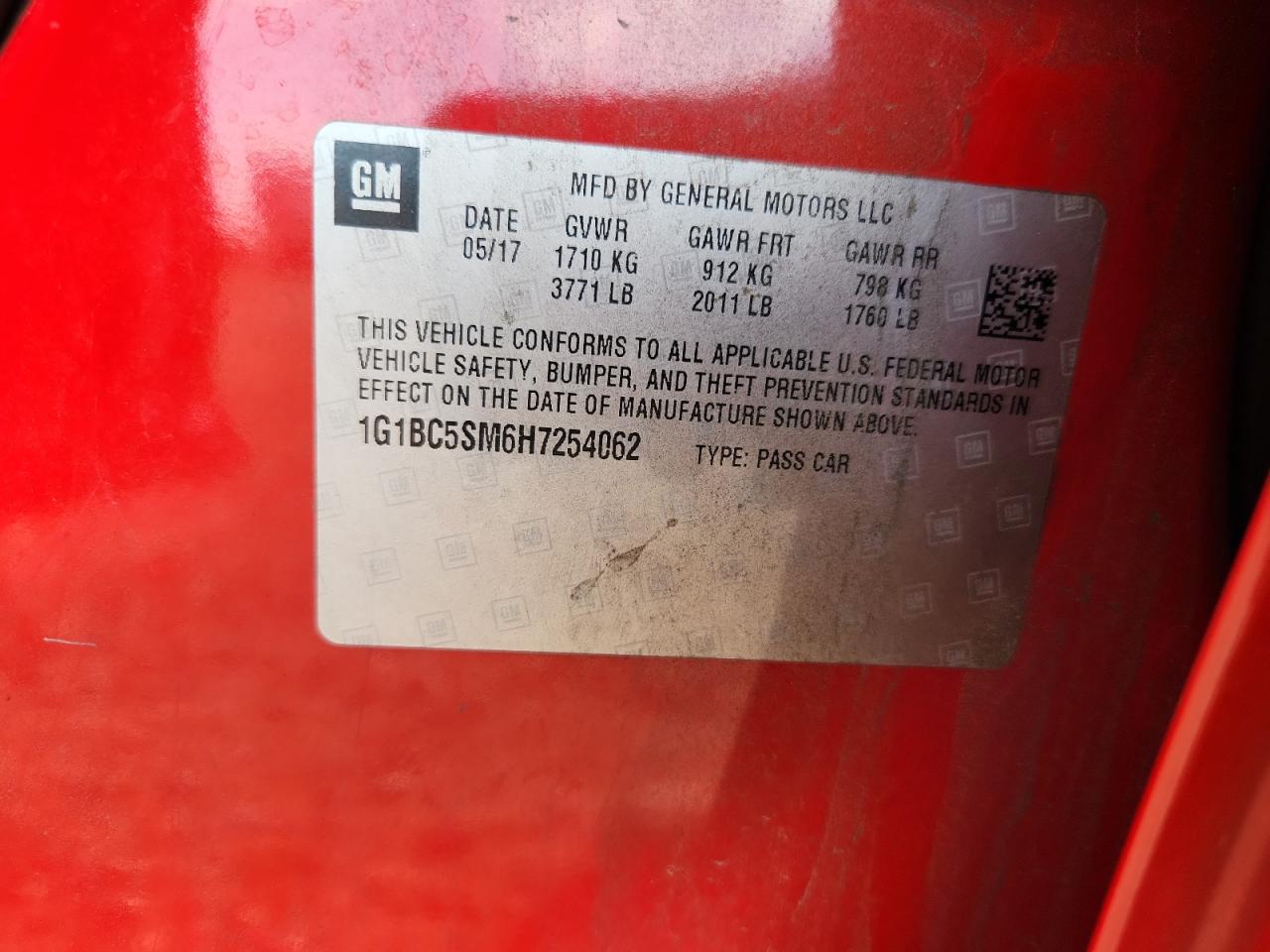 2017 Chevrolet Cruze Ls VIN: 1G1BC5SM6H7254062 Lot: 85096695