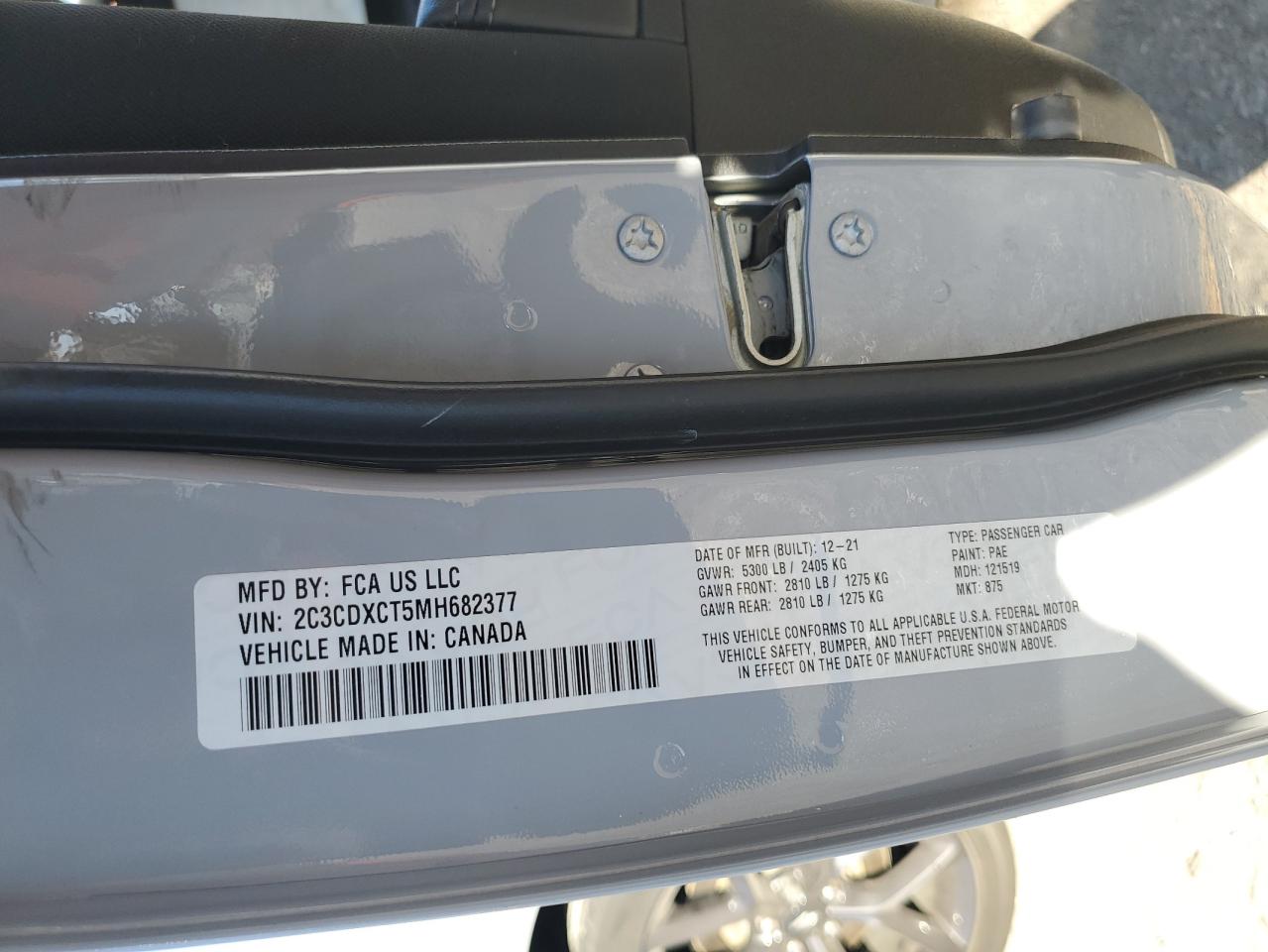 2021 Dodge Charger R/T VIN: 2C3CDXCT5MH682377 Lot: 85011205