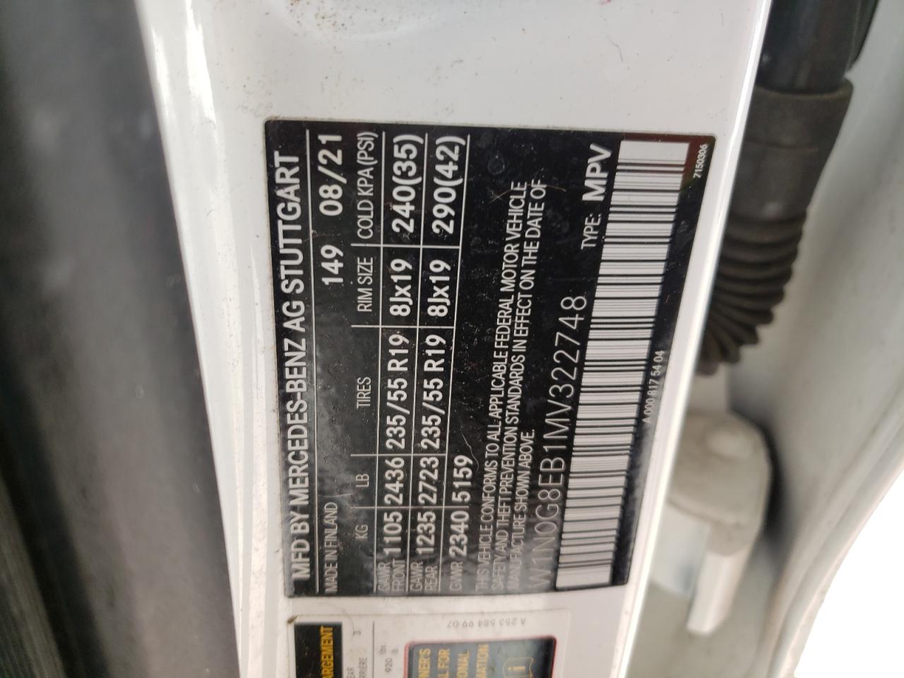 2021 Mercedes-Benz Glc 300 4Matic VIN: W1N0G8EB1MV322748 Lot: 82756015