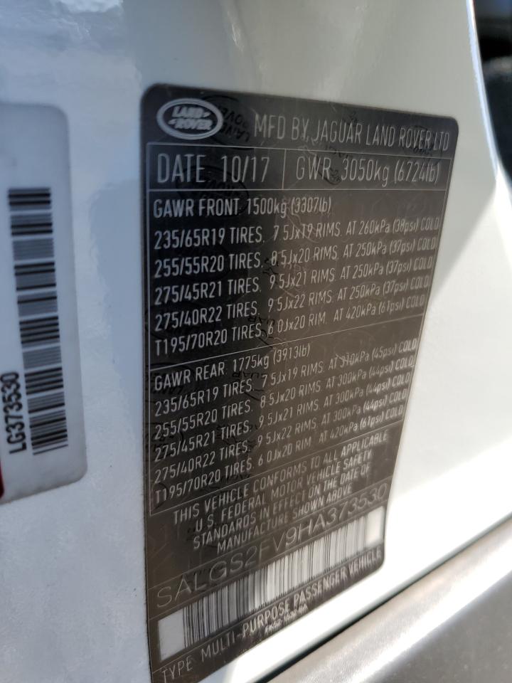 2017 Land Rover Range Rover Hse VIN: SALGS2FV9HA373530 Lot: 86825735