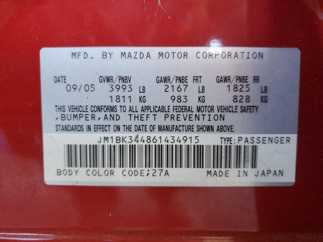 2006 Mazda 3 Hatchback VIN: JM1BK344861434915 Lot: 82324745