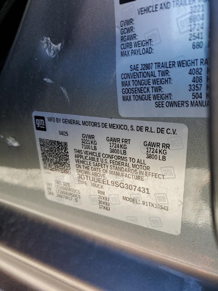 2025 GMC Sierra K1500 At4 VIN: 3GTUUEEL9SG307431 Lot: 82648465