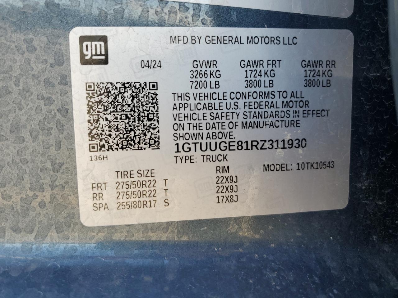 2024 GMC Sierra K1500 Denali VIN: 1GTUUGE81RZ311930 Lot: 82401105