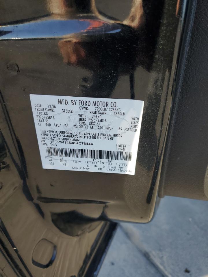 2008 Ford F150 Supercrew VIN: 1FTPW14598KC76444 Lot: 86173015