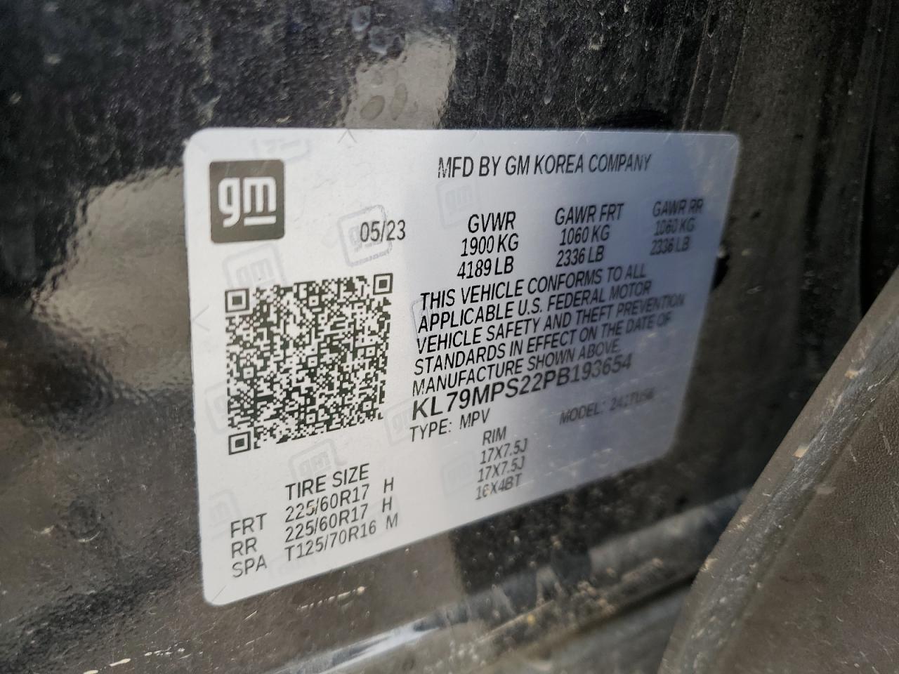 2023 Chevrolet Trailblazer Lt VIN: KL79MPS22PB193654 Lot: 84872025