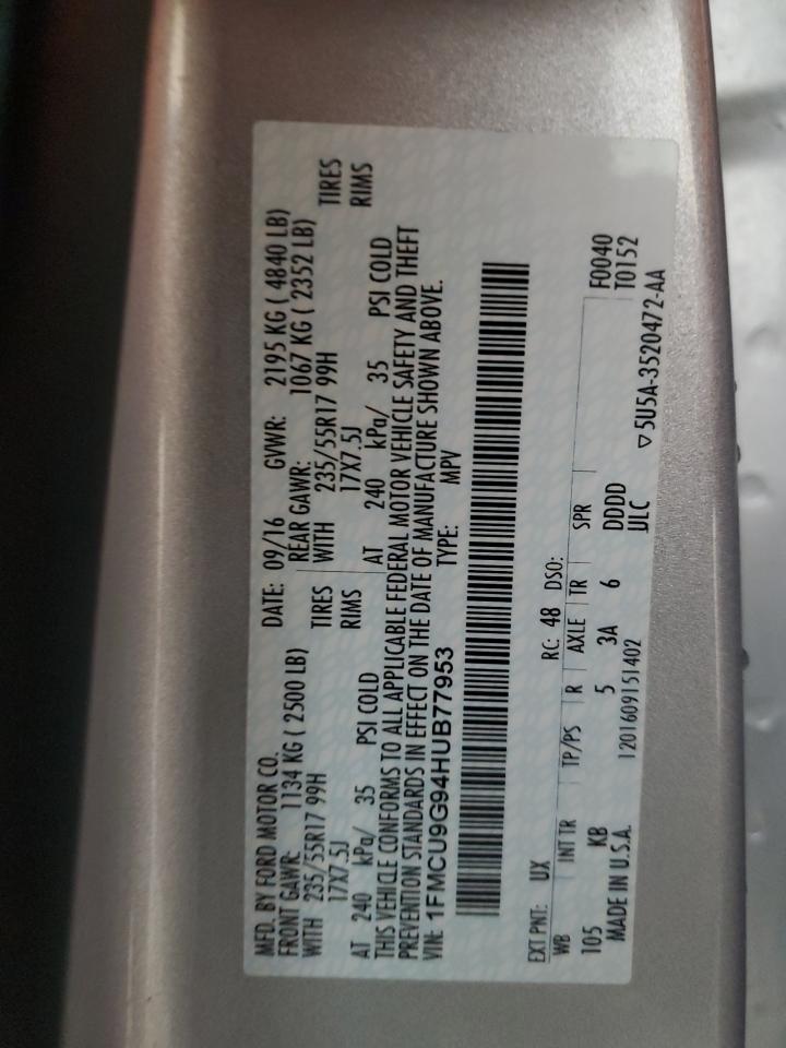 2017 Ford Escape Se VIN: 1FMCU9G94HUB77953 Lot: 90414335