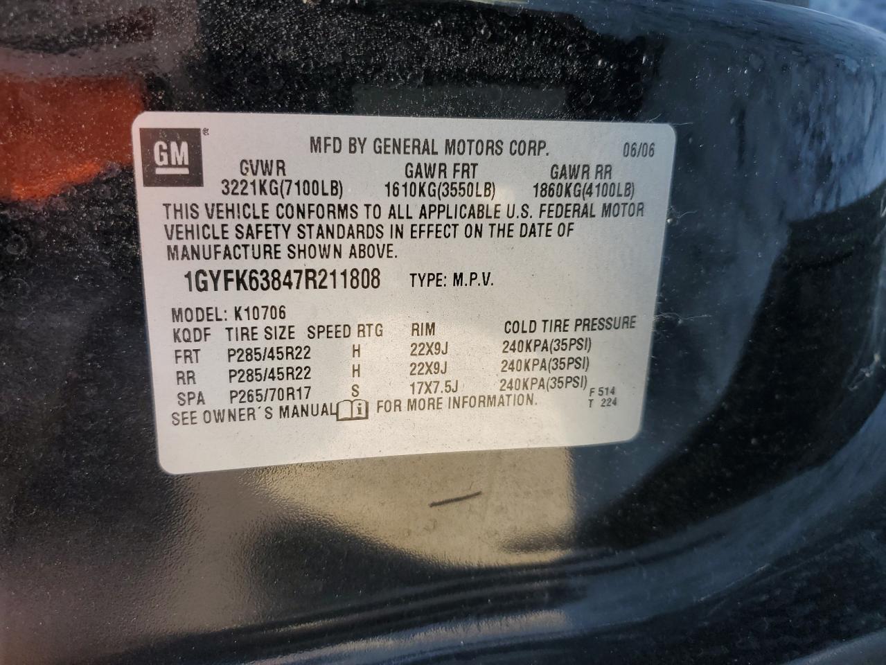 2007 Cadillac Escalade Luxury VIN: 1GYFK63847R211808 Lot: 81999375