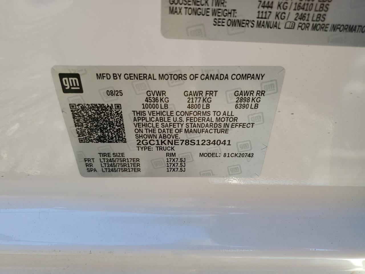 2025 Chevrolet Silverado K2500 Heavy Duty Lt VIN: 2GC1KNE78S1234041 Lot: 85681265