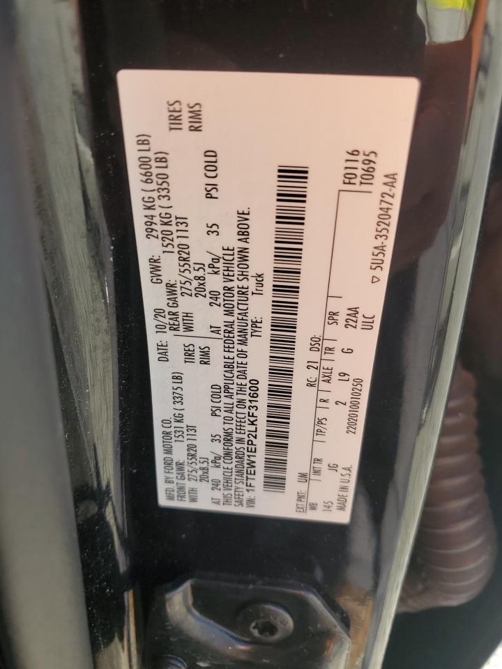 2020 Ford F150 Supercrew VIN: 1FTEW1EP2LKF31600 Lot: 81943145