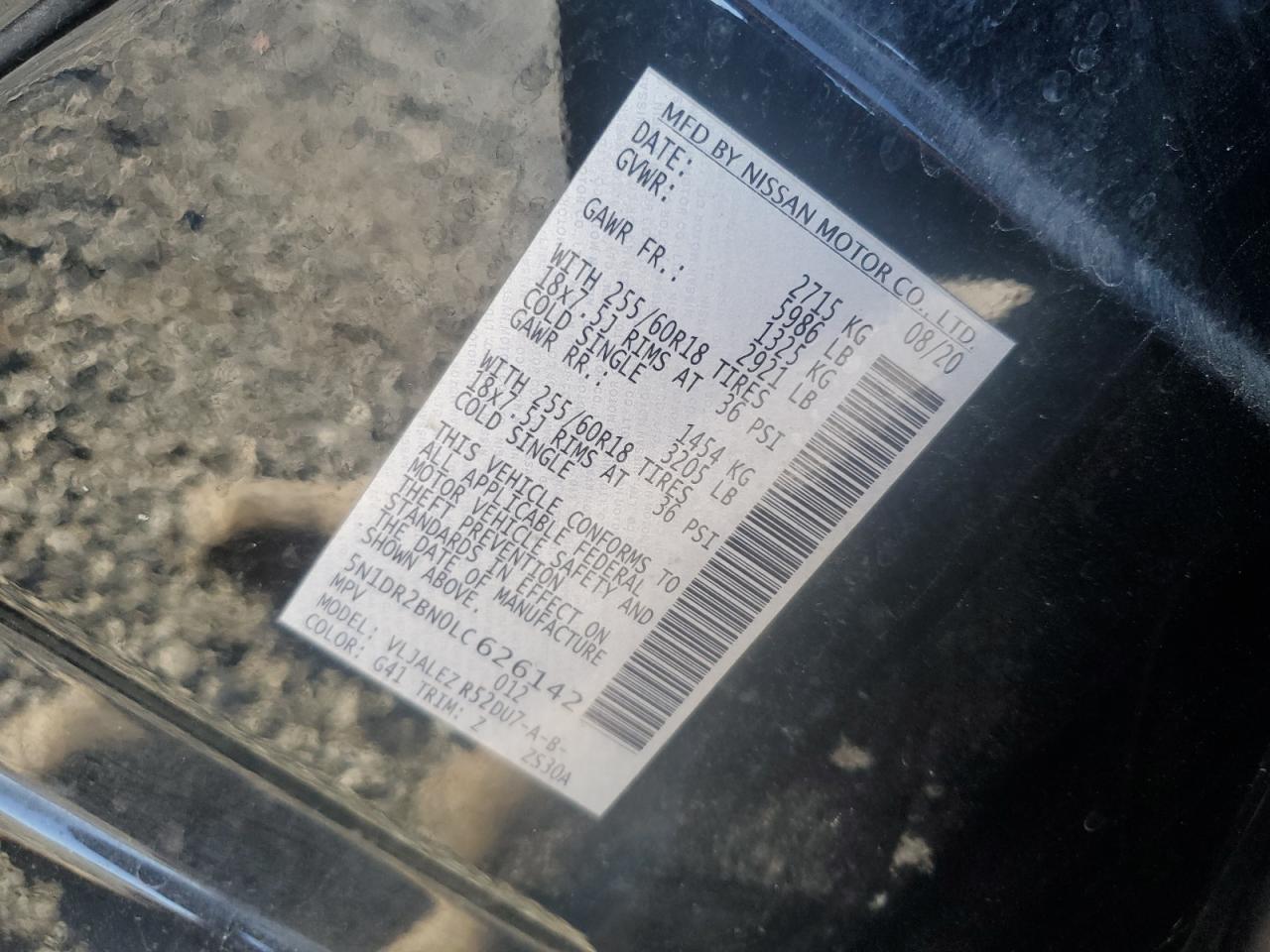 2020 Nissan Pathfinder Sv VIN: 5N1DR2BN0LC626142 Lot: 81986055