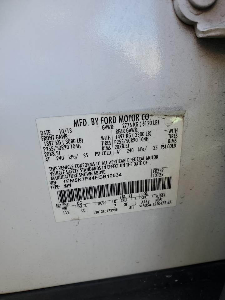 2014 Ford Explorer Limited VIN: 1FM5K7F84EGB10534 Lot: 82243475