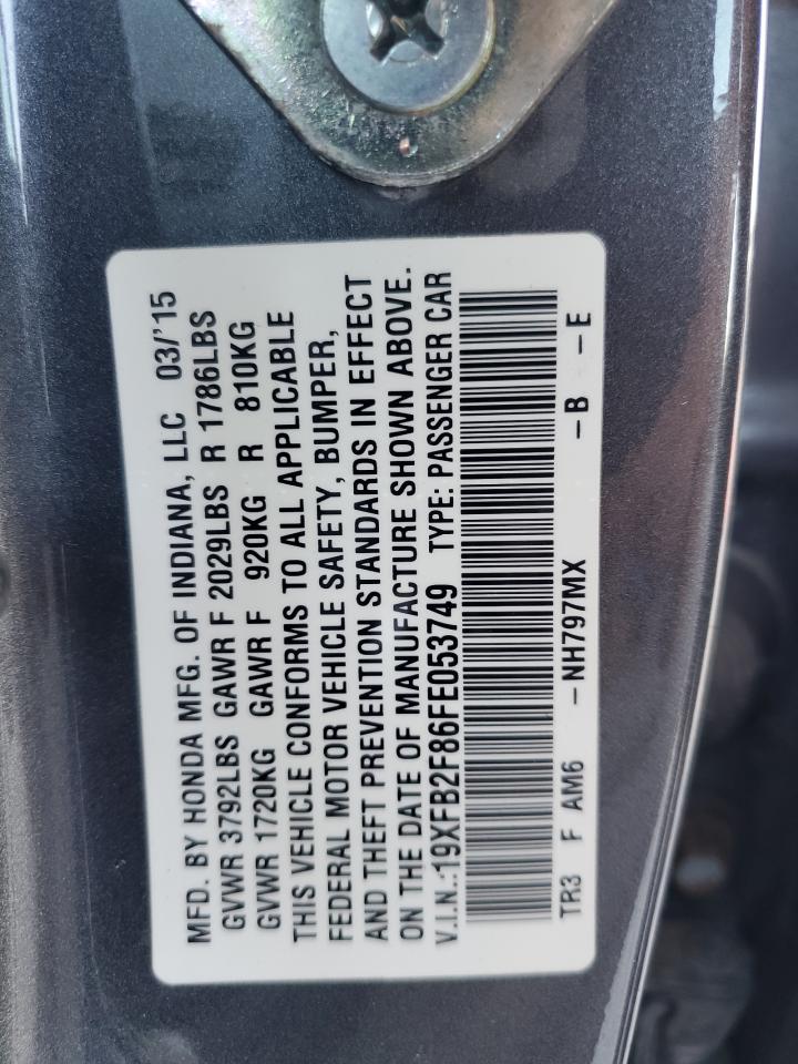 2015 Honda Civic Ex VIN: 19XFB2F86FE053749 Lot: 86270065