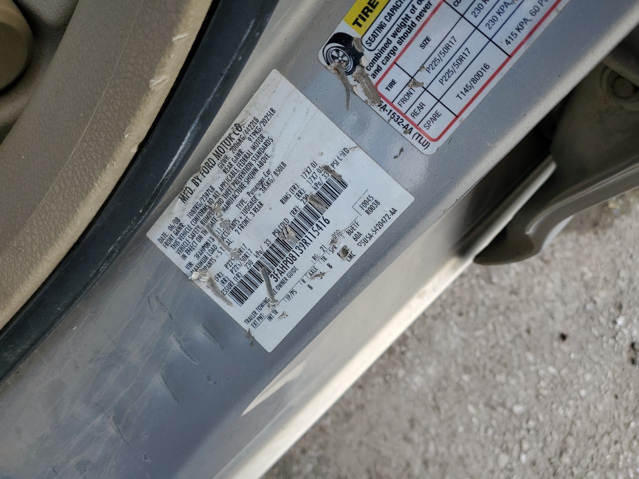 2009 Ford Fusion Sel VIN: 3FAHP08139R115416 Lot: 90474715