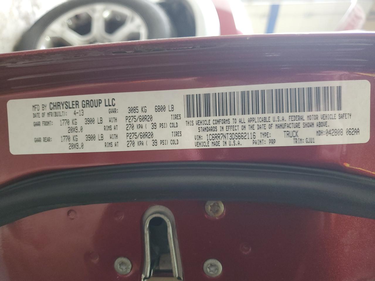 2013 Ram 1500 Laramie VIN: 1C6RR7NT3DS662116 Lot: 82495335