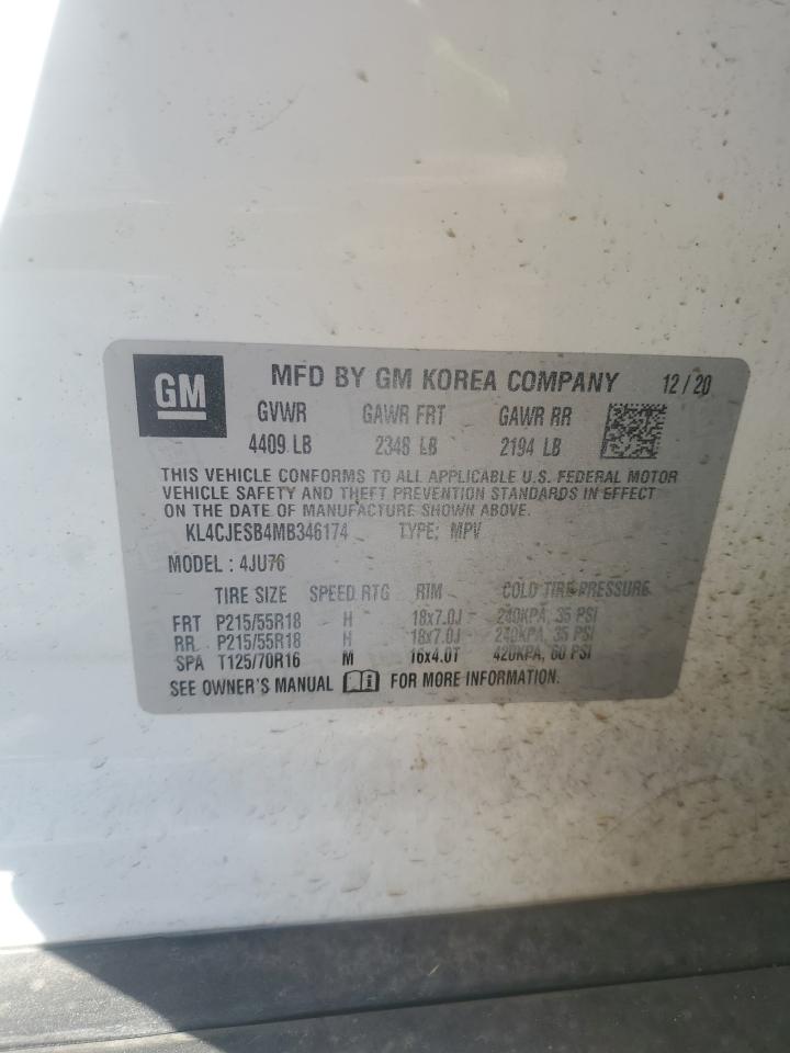 2021 Buick Encore Preferred VIN: KL4CJESB4MB346174 Lot: 89725395