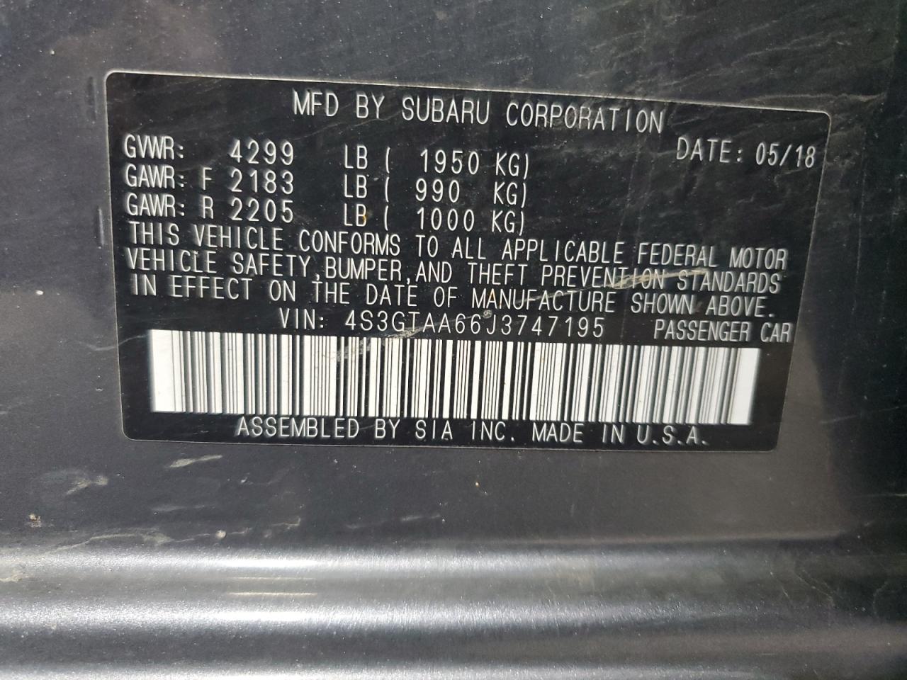 2018 Subaru Impreza VIN: 4S3GTAA66J3747195 Lot: 86239955