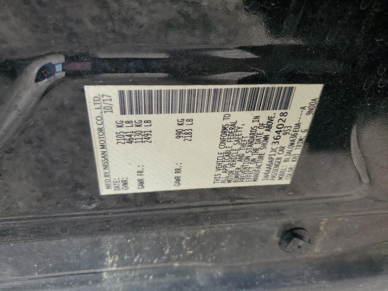 2018 Nissan Maxima 3.5S VIN: 1N4AA6AP1JC364028 Lot: 85867545