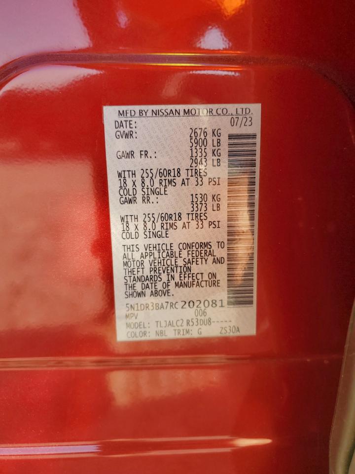 2024 Nissan Pathfinder Sv VIN: 5N1DR3BA7RC202081 Lot: 86183735