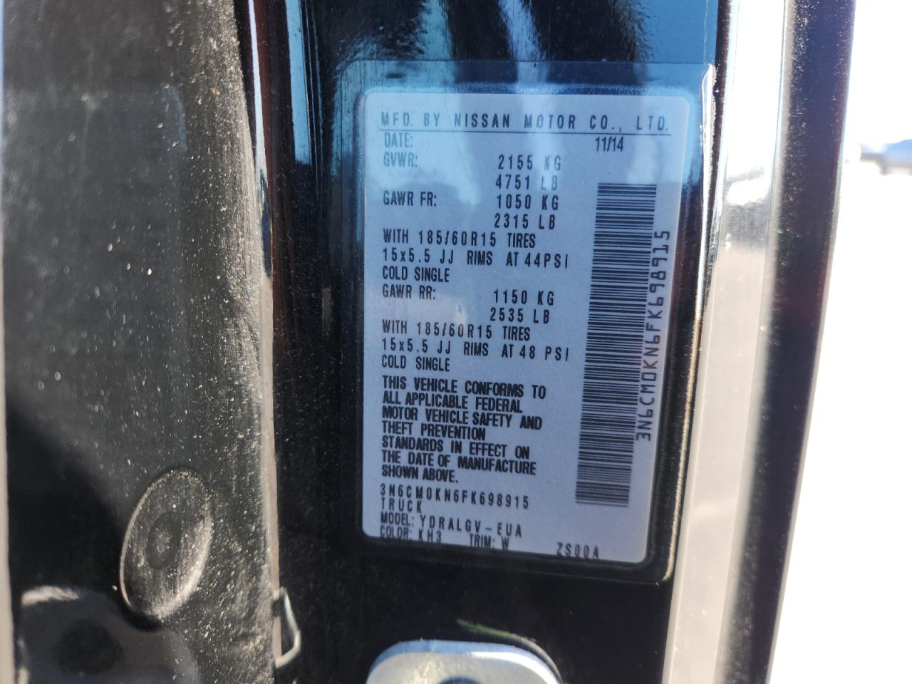 2015 Nissan Nv200 2.5S VIN: 3N6CM0KN6FK698915 Lot: 89563005