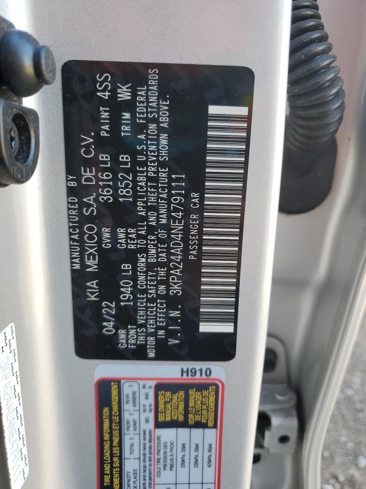 2022 Kia Rio Lx VIN: 3KPA24AD4NE479111 Lot: 82485265