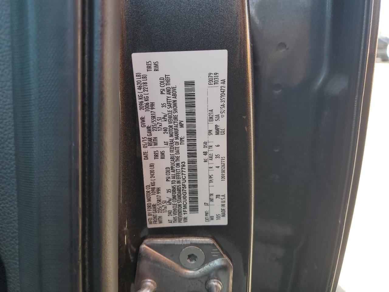 2015 Ford Escape Se VIN: 1FMCU0G75FUC77793 Lot: 89471995